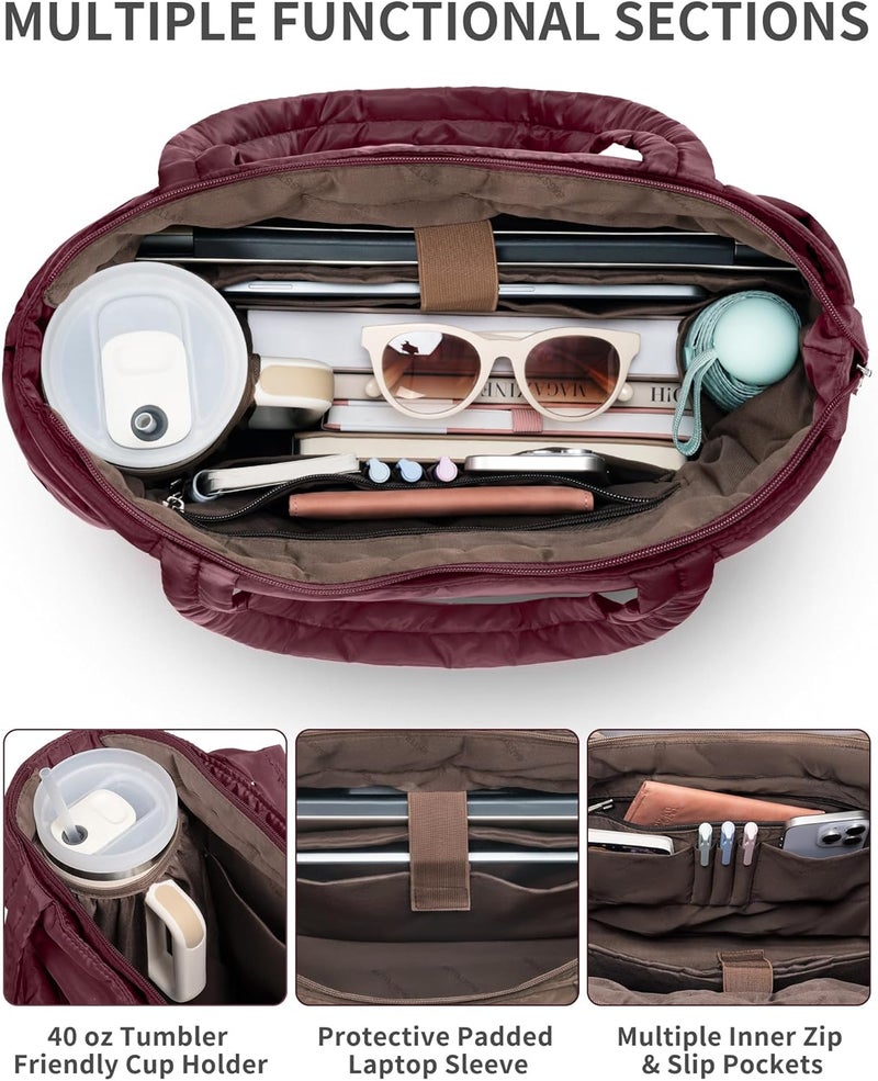 Bagstellar Puffer Tote Bag for Women, Lightweight Puffy Work Handbag Teacher Nurse Quilted Shoulder Bag for School Travel Gym | Cloud Bag w/ Zipper, Daily College Bags, 15.6" Computer Bag, Clinical Nursing Bag, 40 OZ Tumbler Holder, Ideal Gift for Women - Image 3